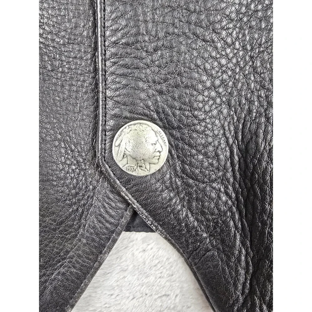 Pro-Rider Premium Leather Biker Vest Mens 50 Black Buffalo Buttons Side Lace Up
